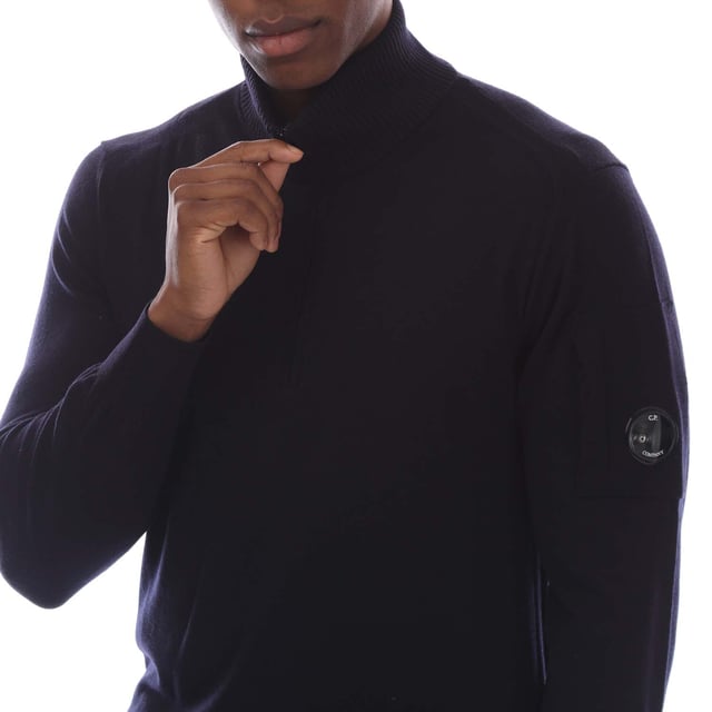 Men's C.P. Company Extrafine Merino Wool Half-Zip Sweater in Navy