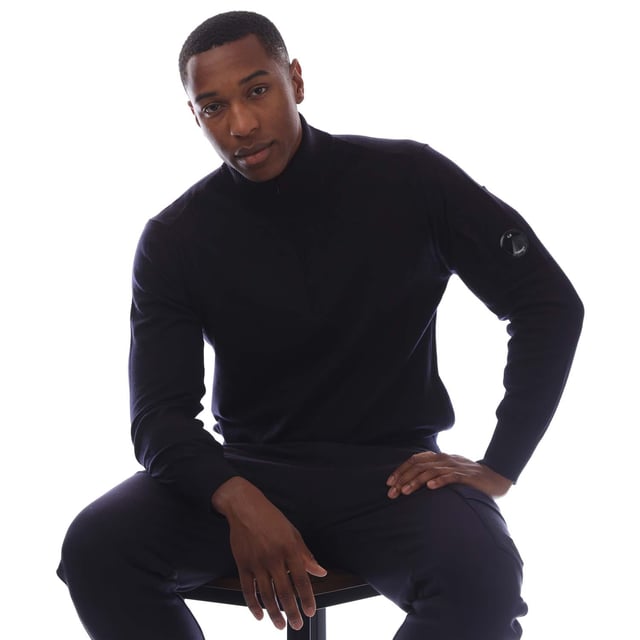 Men's C.P. Company Extrafine Merino Wool Half-Zip Sweater in Navy