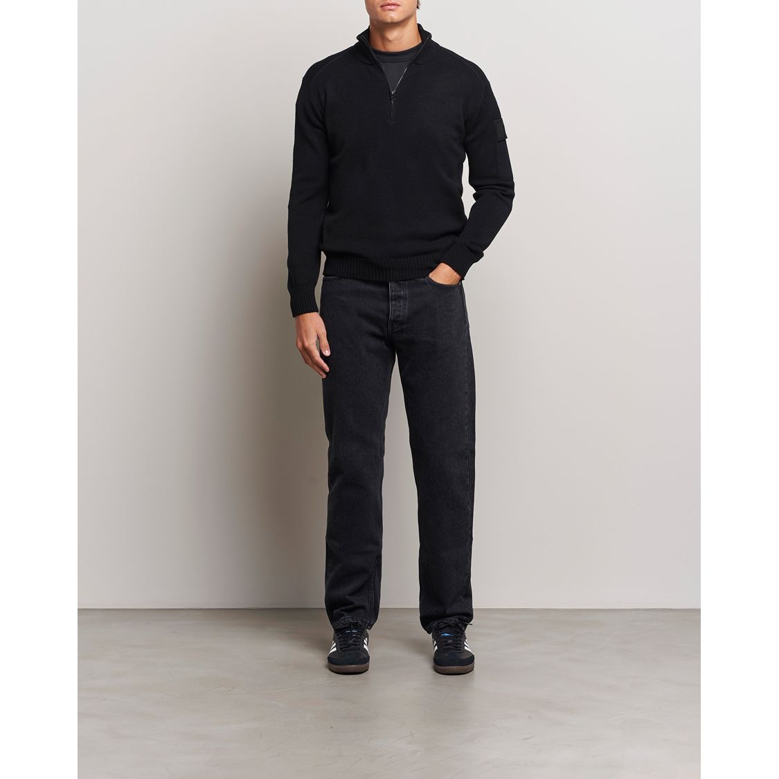 Metropolis Knitted Wool Half Zip Black