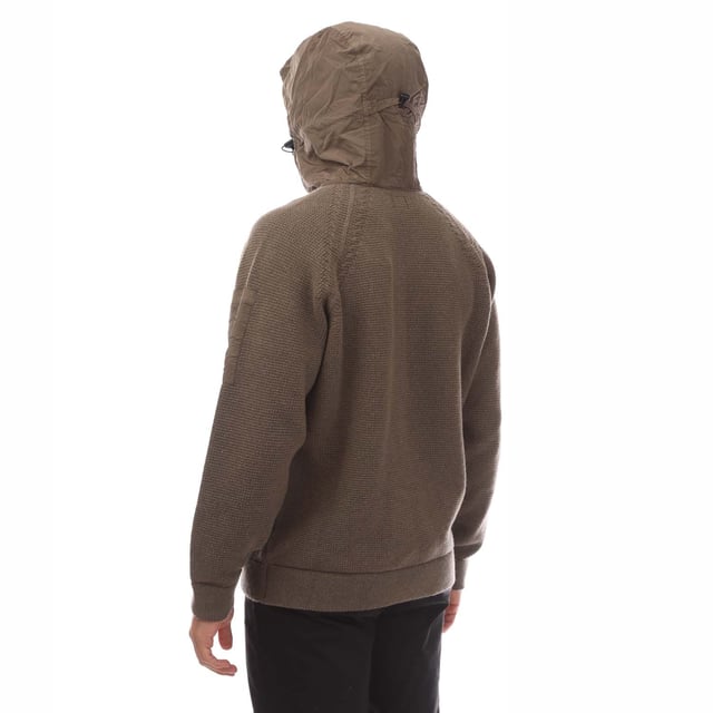 Men's C.P. Company Nylon Hood Wool Cardigan in Walnut