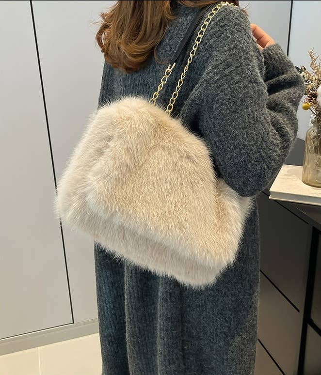 Faux Fur Chain Strap Shoulder Bag