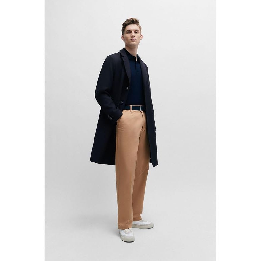 BOSS Mens C-Hyde-Flaps-HL-241 Cotton-blend coat in a slim fit