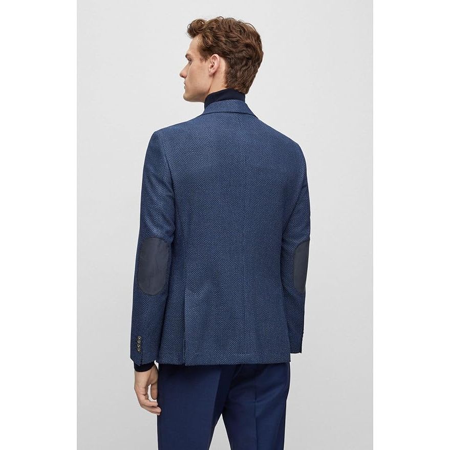 BOSS Mens H-Hutson-Elbow-233 Slim-fit Jacket in a Micro-Patterned Cotton Blend