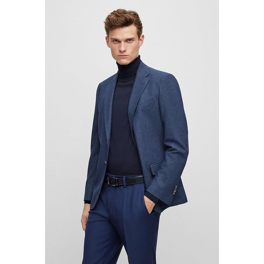 BOSS Mens H-Hutson-Elbow-233 Slim-fit Jacket in a Micro-Patterned Cotton Blend