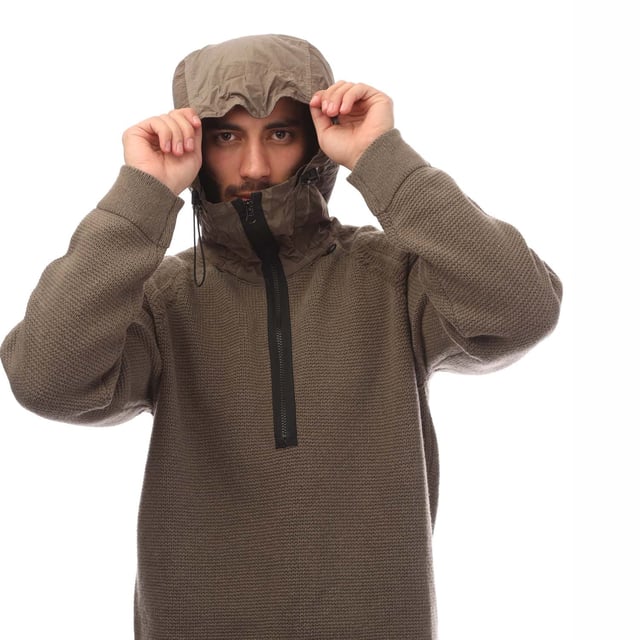 Men's C.P. Company Nylon Hood Wool Cardigan in Walnut