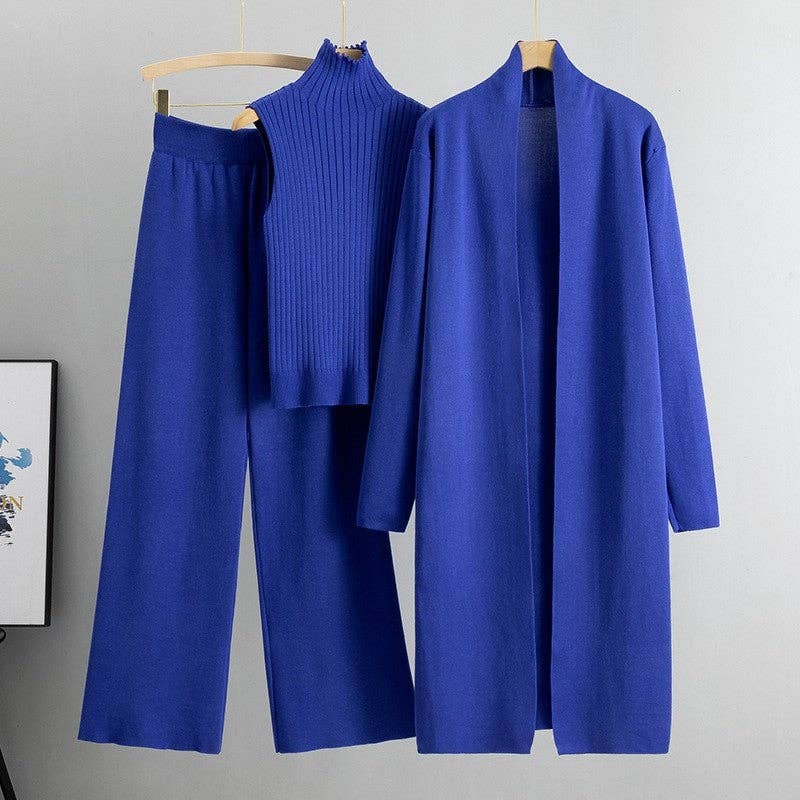 Three-Piece Knit Vest, Cardigan & Trouser Set