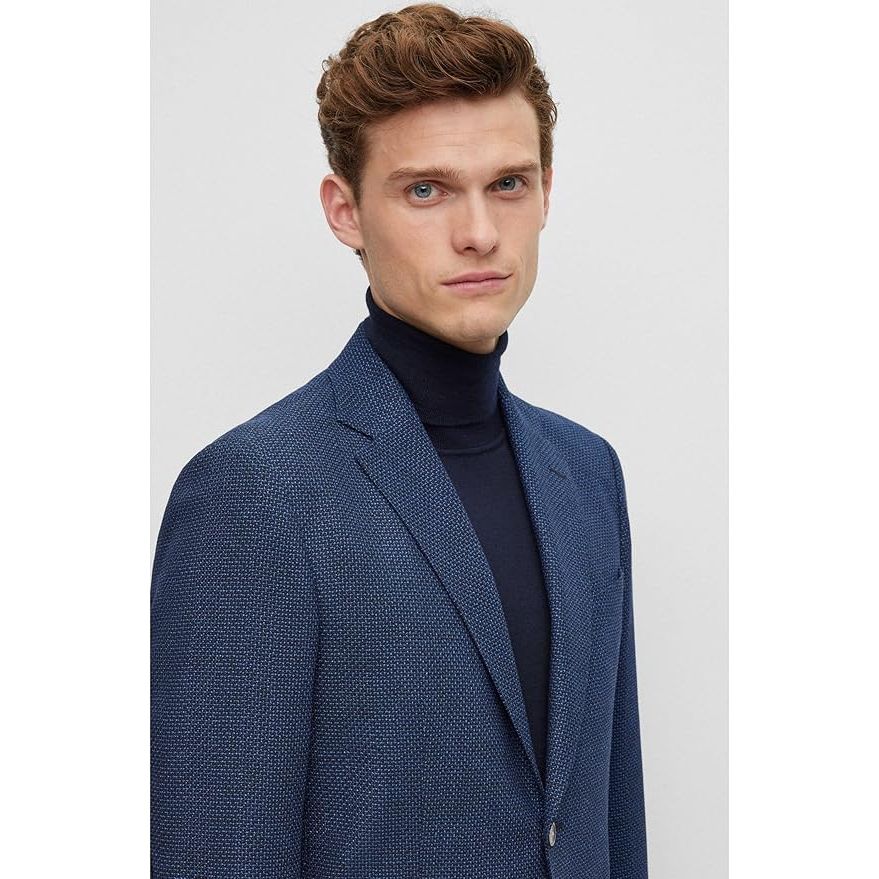 BOSS Mens H-Hutson-Elbow-233 Slim-fit Jacket in a Micro-Patterned Cotton Blend