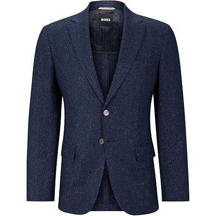 BOSS Mens H-Hutson-Elbow-233 Slim-fit Jacket in a Micro-Patterned Cotton Blend