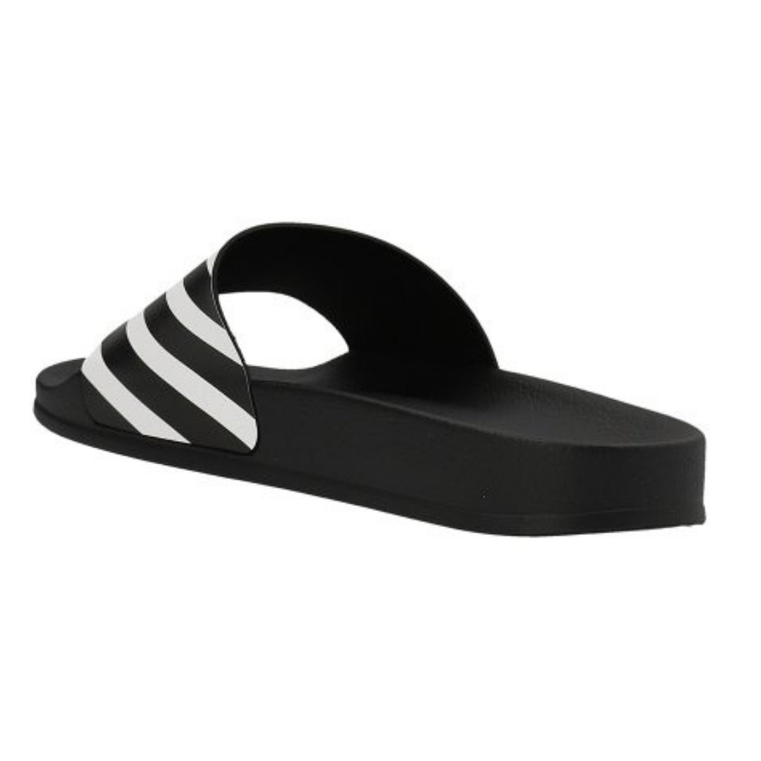 Off White Striped Diag Sliders Black