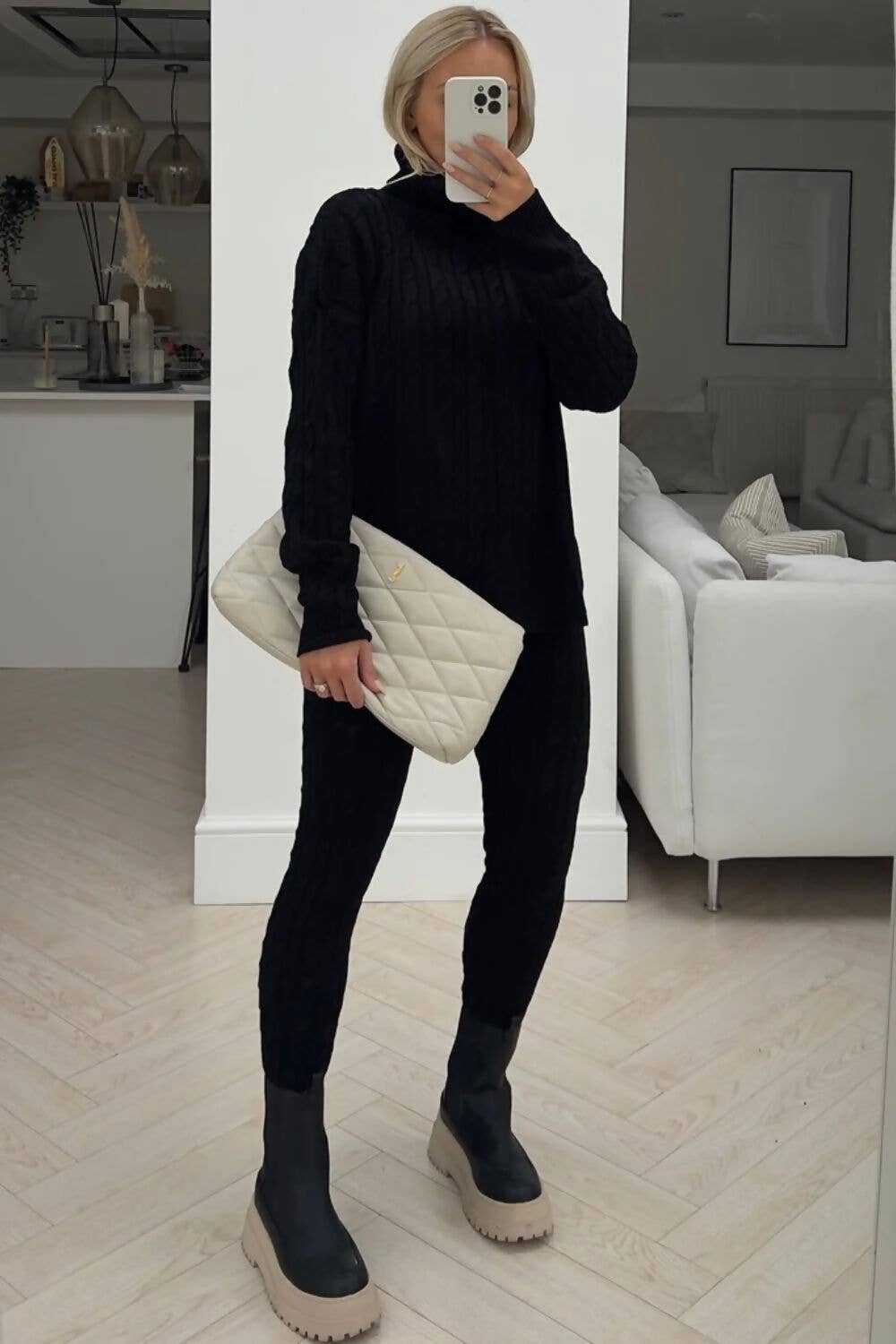 Roll Neck Cable Knit Jumper & Legging Set