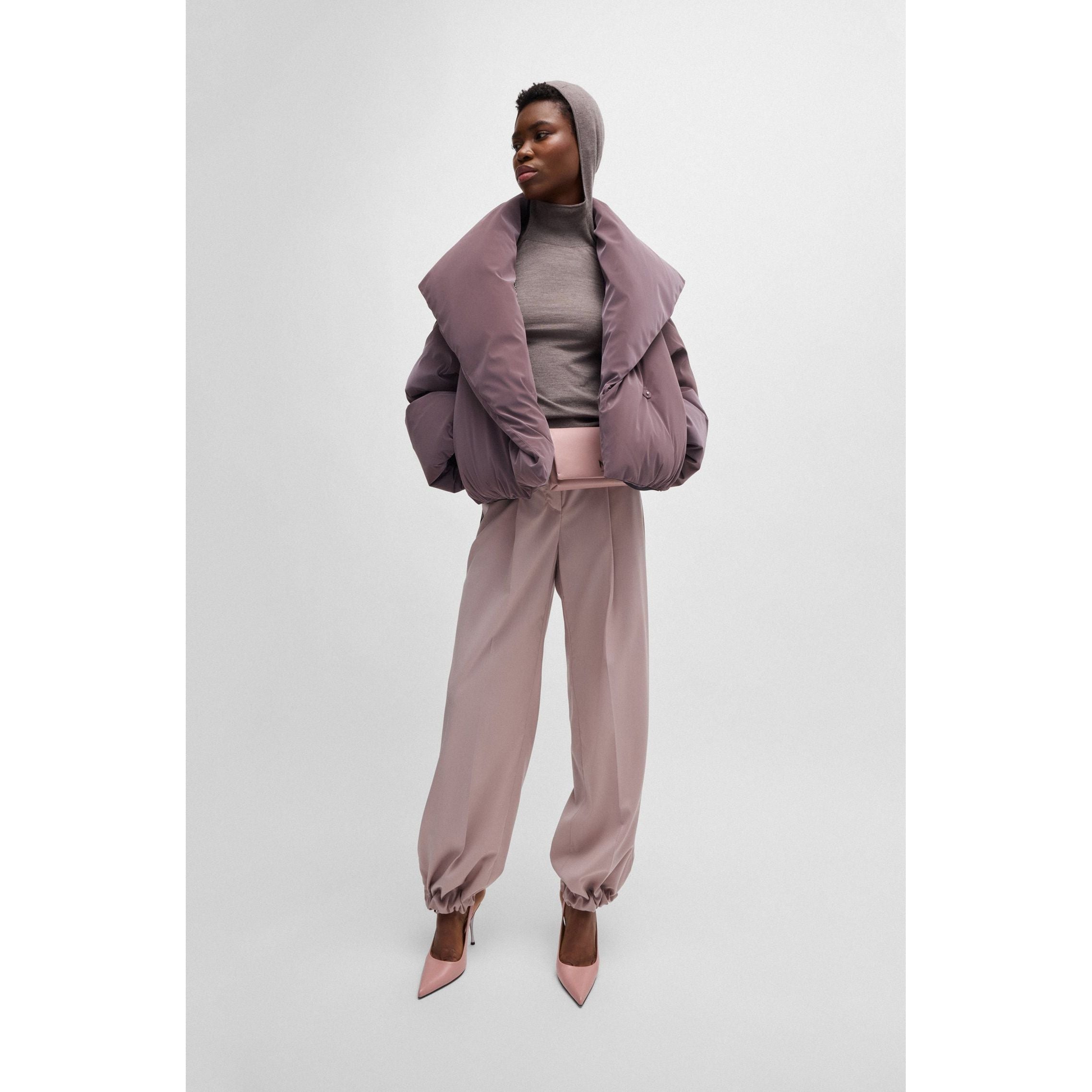 NAOMI x BOSS cropped down jacket in velvet-touch fabric