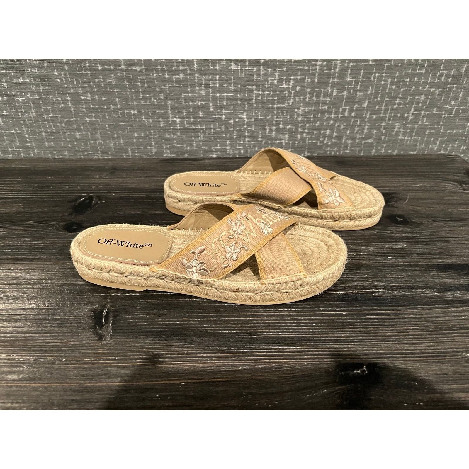 NIB OFF-WHITE Romantic Criss Cross Espadrilles Slides Shoes Beige EU 37 US 6 1/2