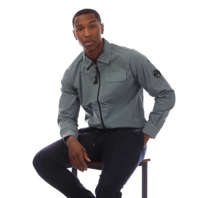 Men's C.P. Company Organic Gabardine Full Zip Overshirt in Grey