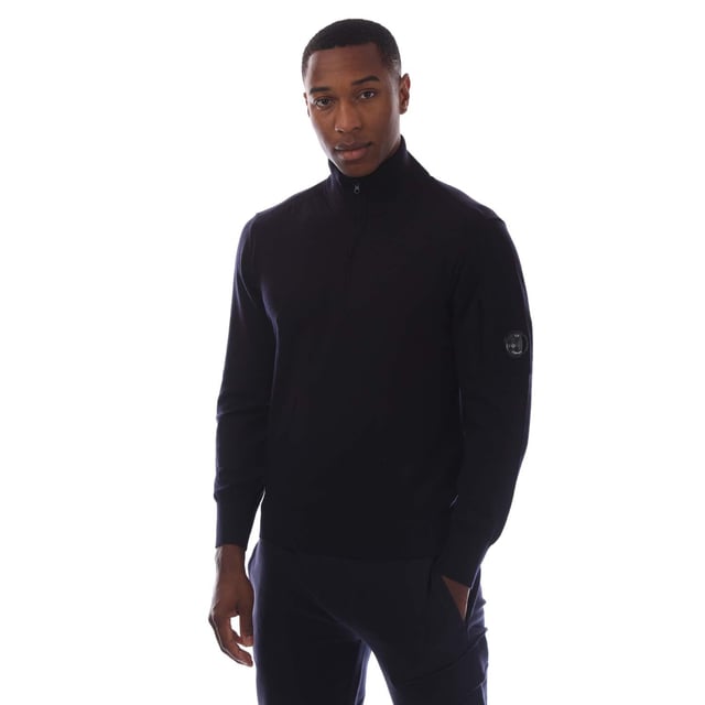 Men's C.P. Company Extrafine Merino Wool Half-Zip Sweater in Navy