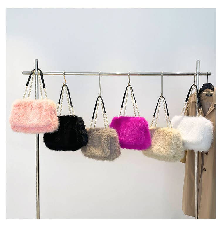 Faux Fur Chain Strap Shoulder Bag