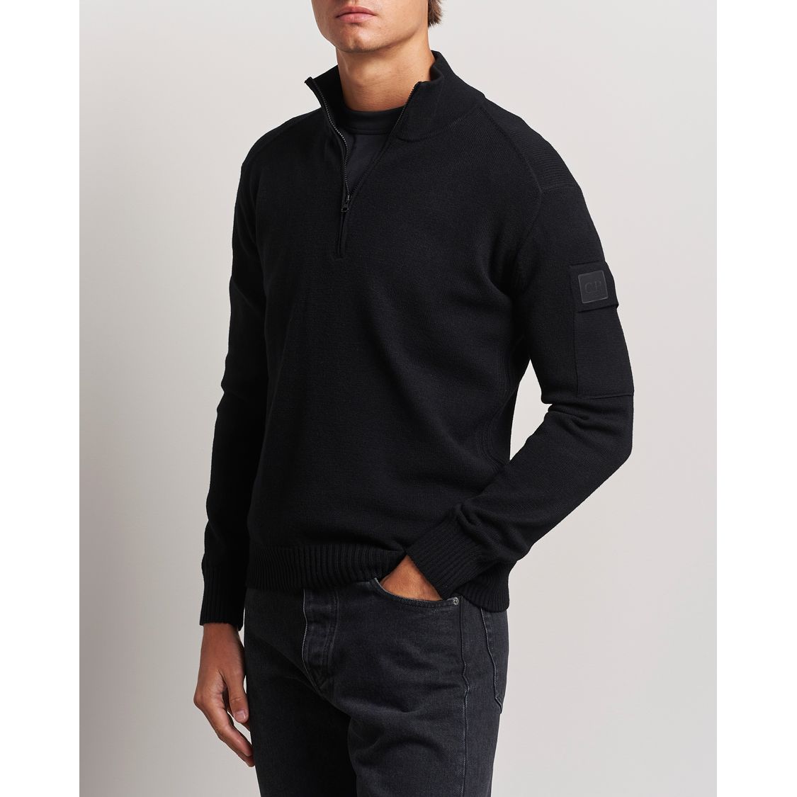 Metropolis Knitted Wool Half Zip Black