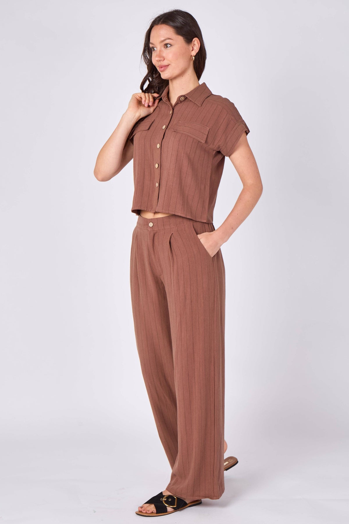 Brown Pinstripe Shirt & Trouser Set