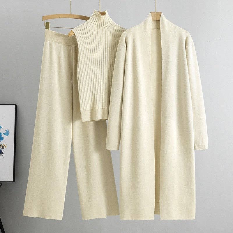 Three-Piece Knit Vest, Cardigan & Trouser Set