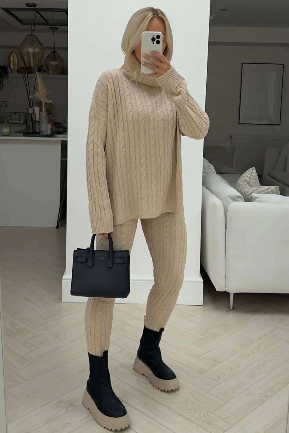 Roll Neck Cable Knit Jumper & Legging Set