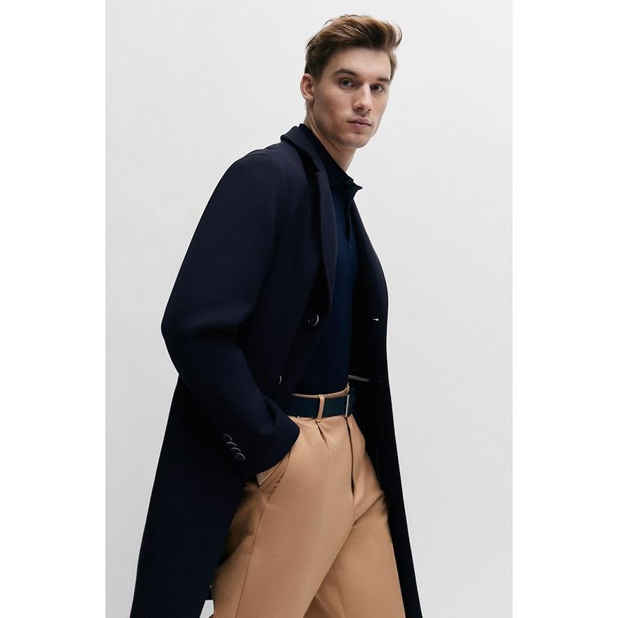 BOSS Mens C-Hyde-Flaps-HL-241 Cotton-blend coat in a slim fit