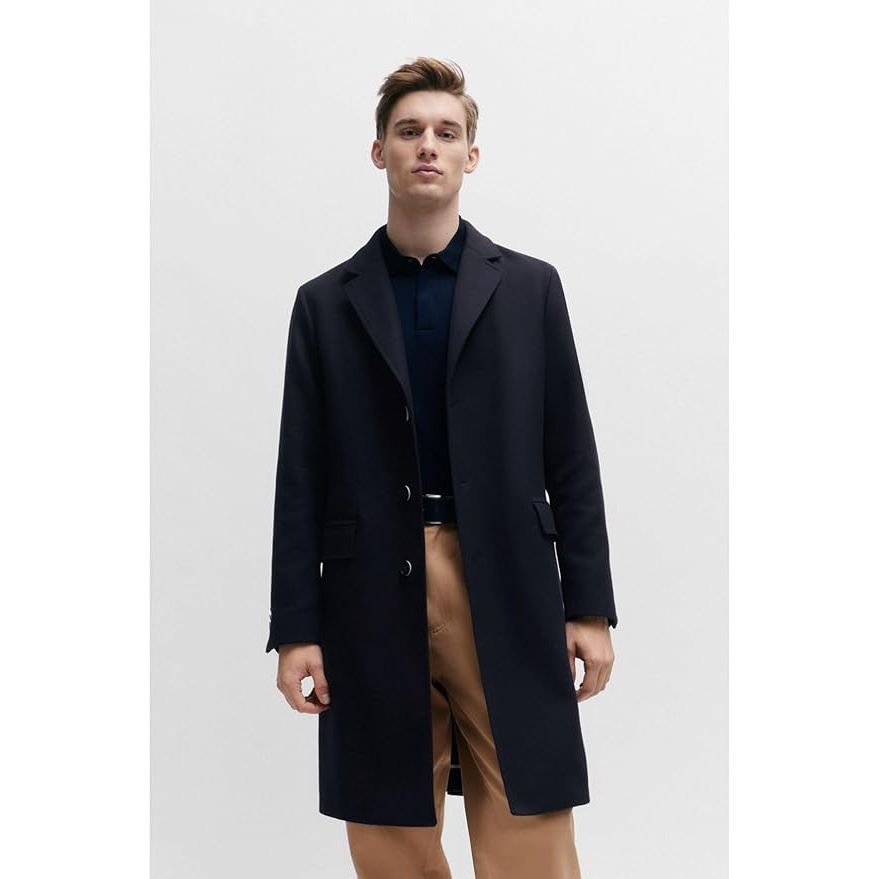 BOSS Mens C-Hyde-Flaps-HL-241 Cotton-blend coat in a slim fit