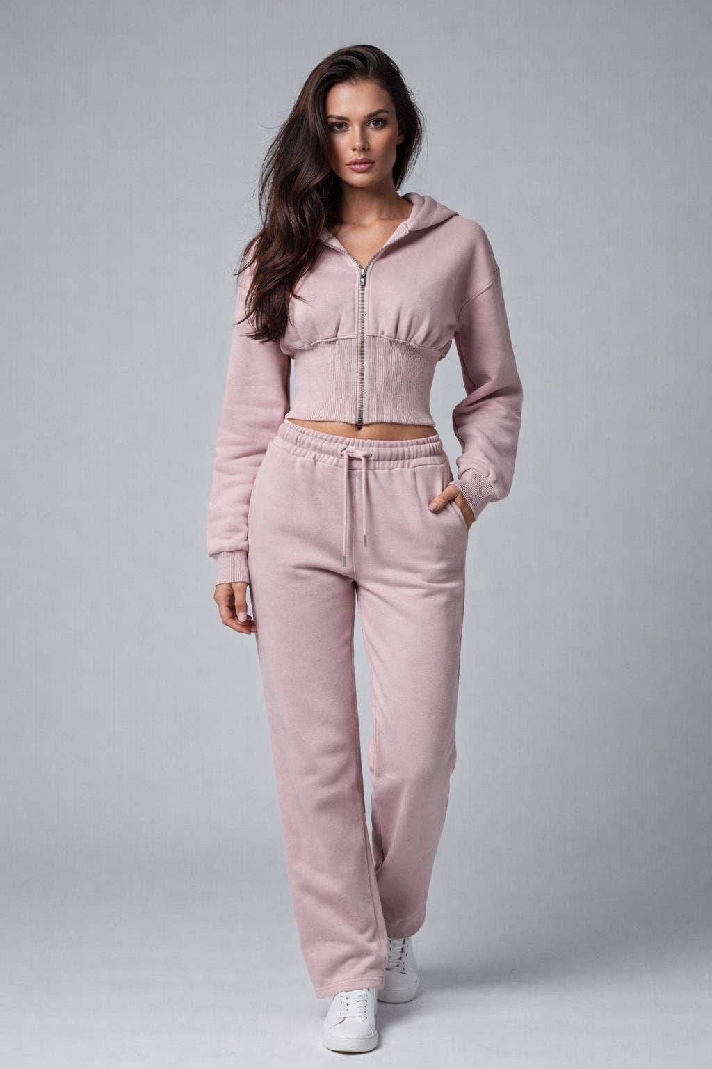 Cropped Zip Hoodie & Wide Leg Jogger Co-Ord