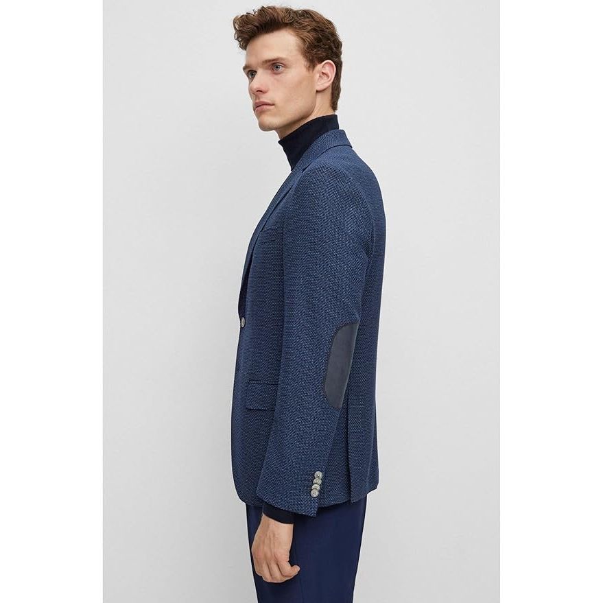 BOSS Mens H-Hutson-Elbow-233 Slim-fit Jacket in a Micro-Patterned Cotton Blend