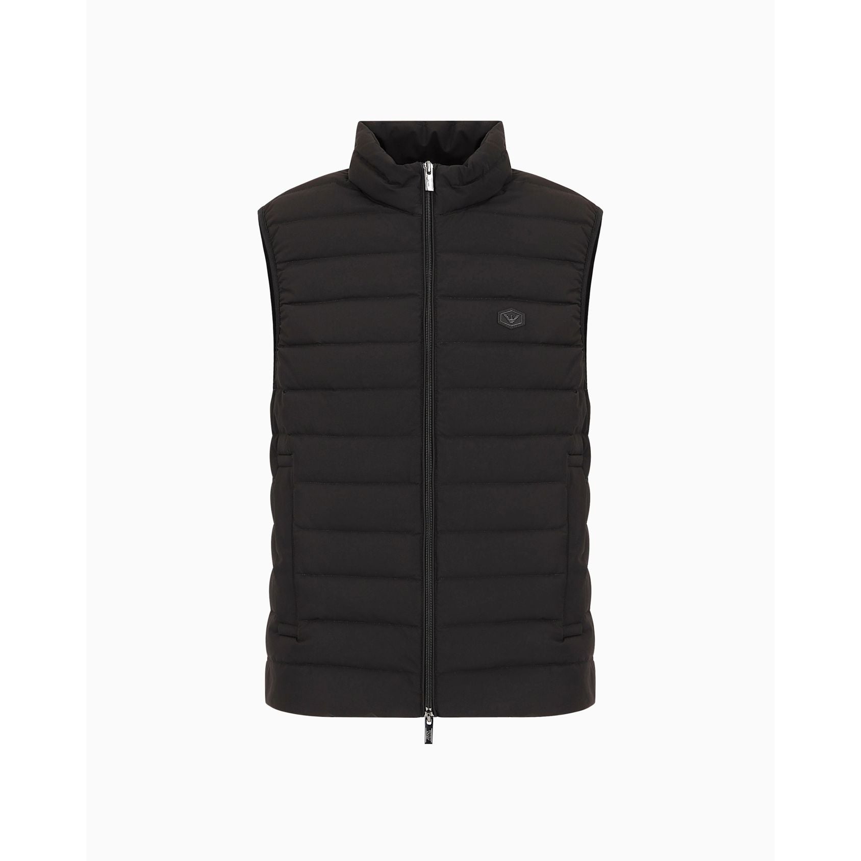 Sleeveless full-zip down jacket in quilted nylon with eagle logo patch