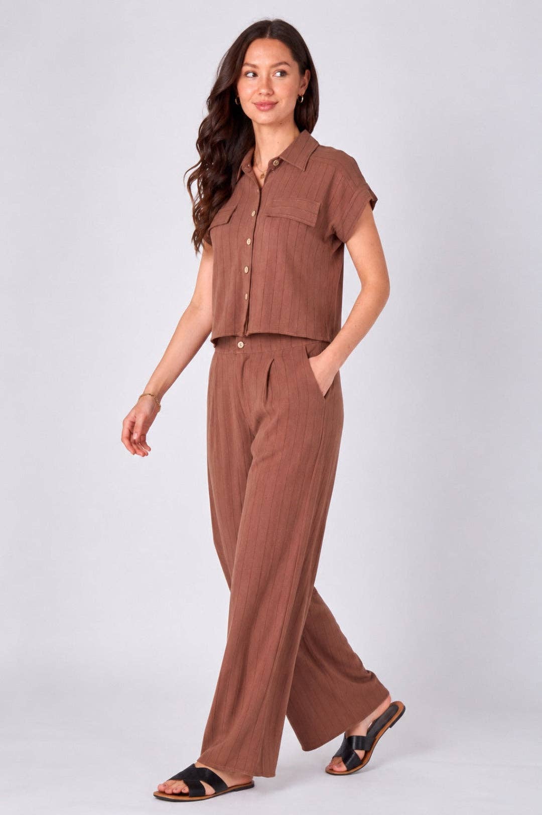 Brown Pinstripe Shirt & Trouser Set