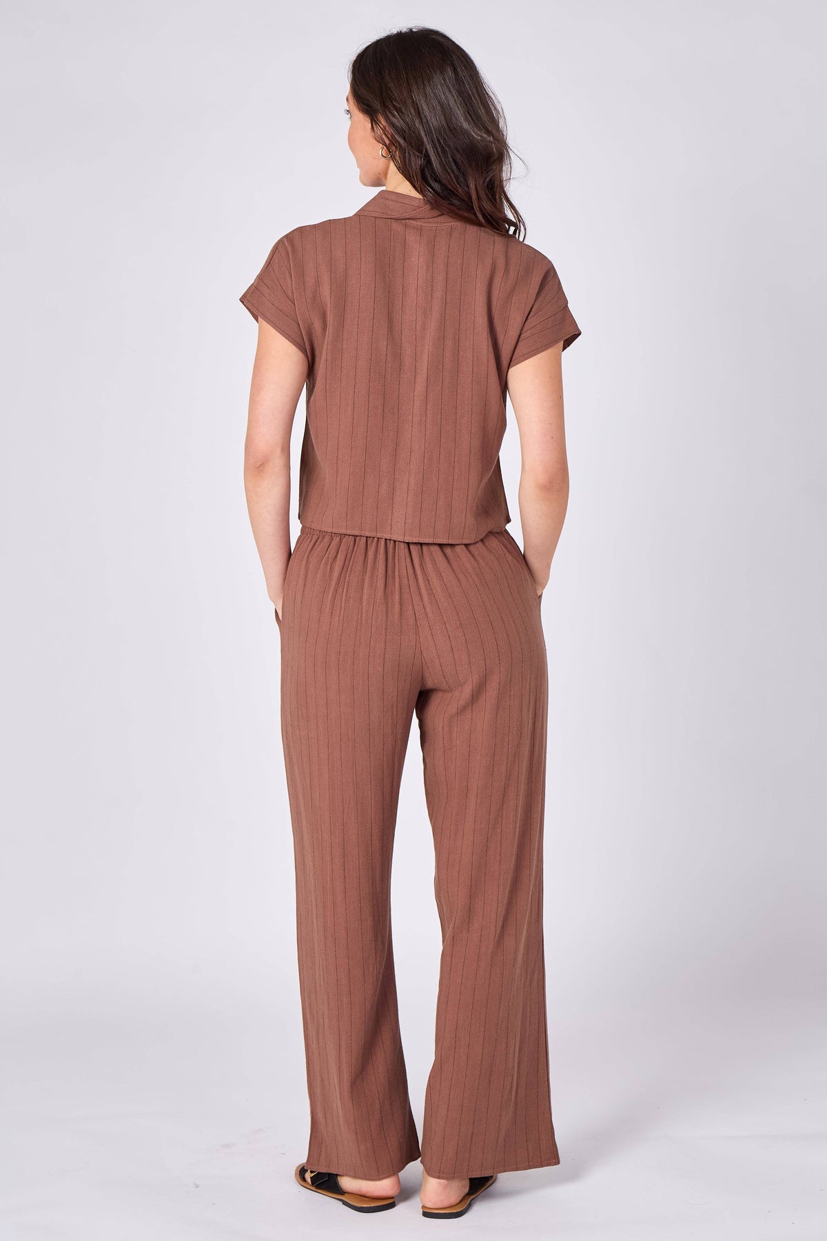 Brown Pinstripe Shirt & Trouser Set