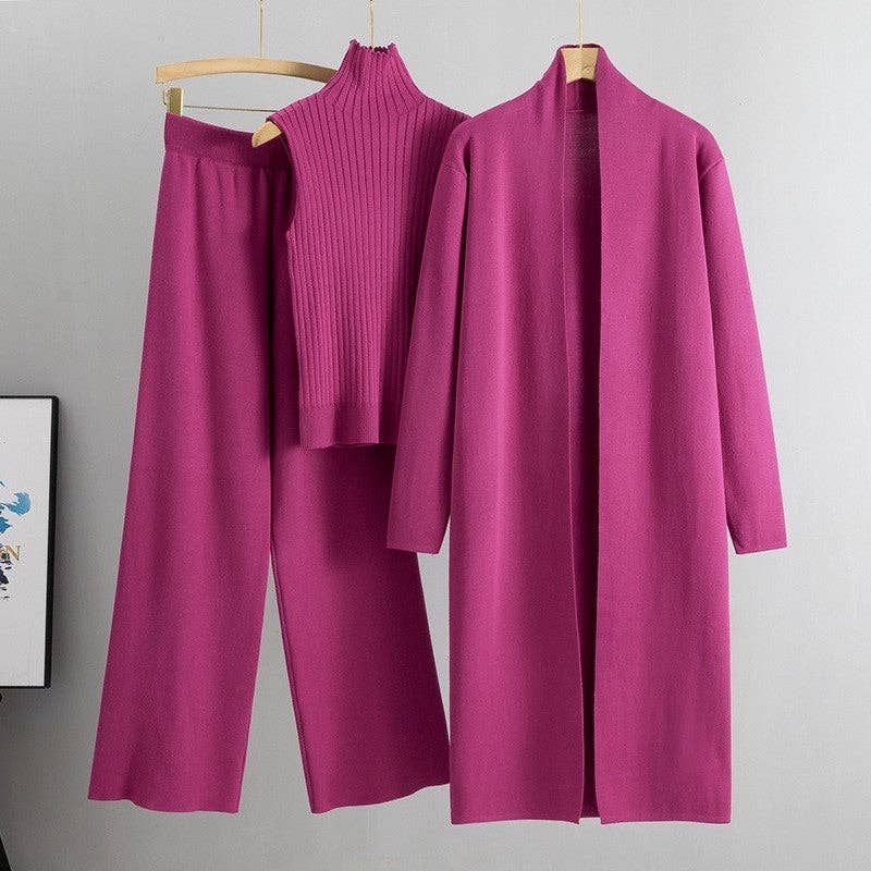 Three-Piece Knit Vest, Cardigan & Trouser Set