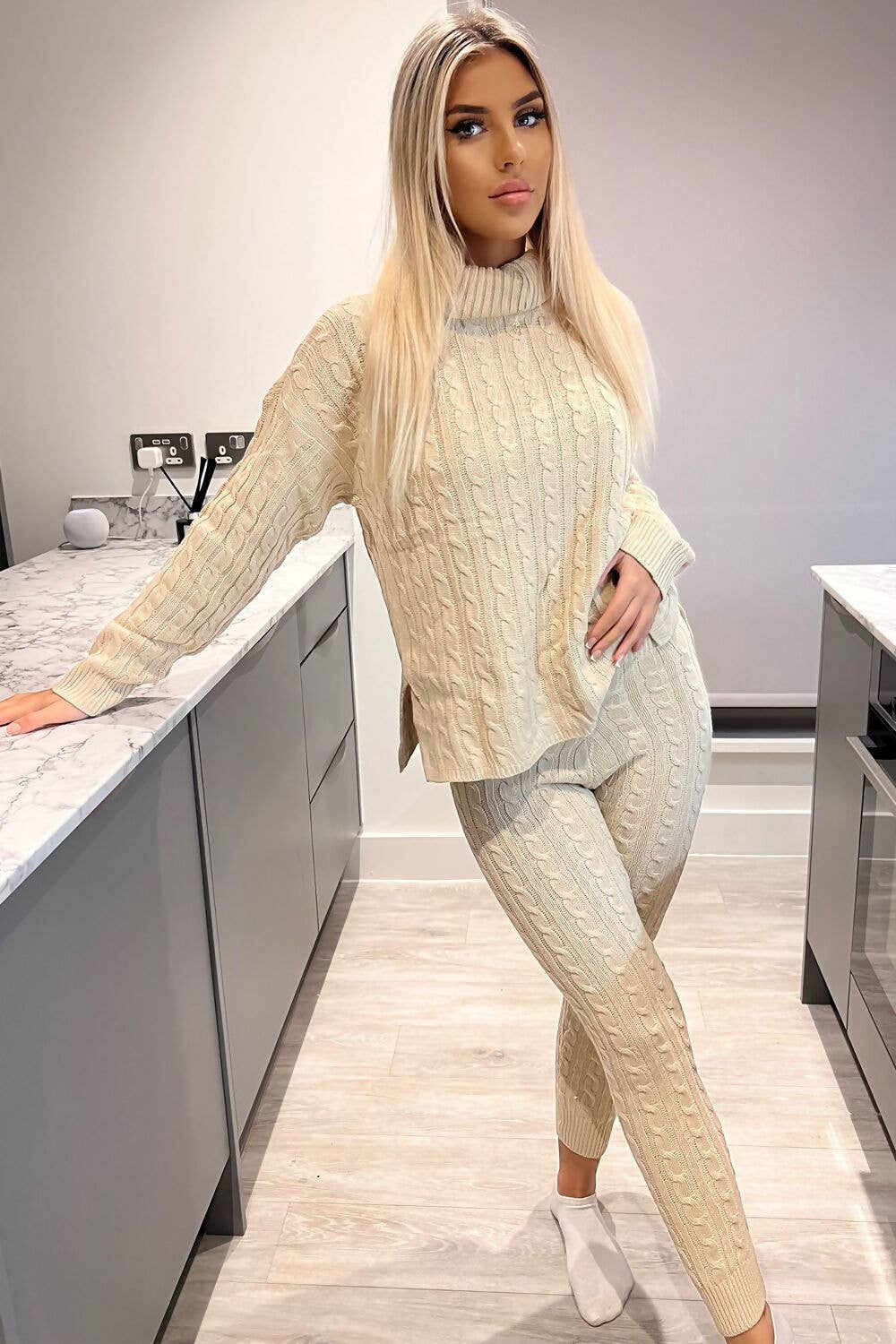 Roll Neck Cable Knit Jumper & Legging Set