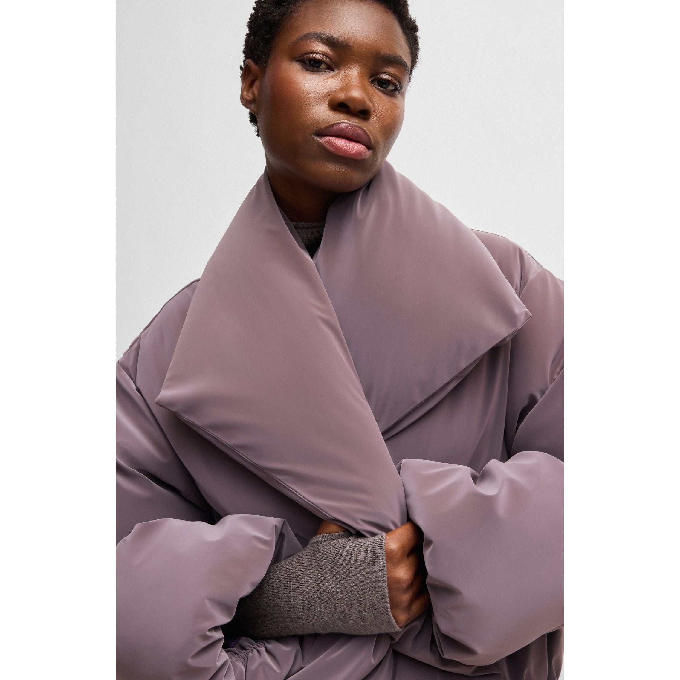 NAOMI x BOSS cropped down jacket in velvet-touch fabric