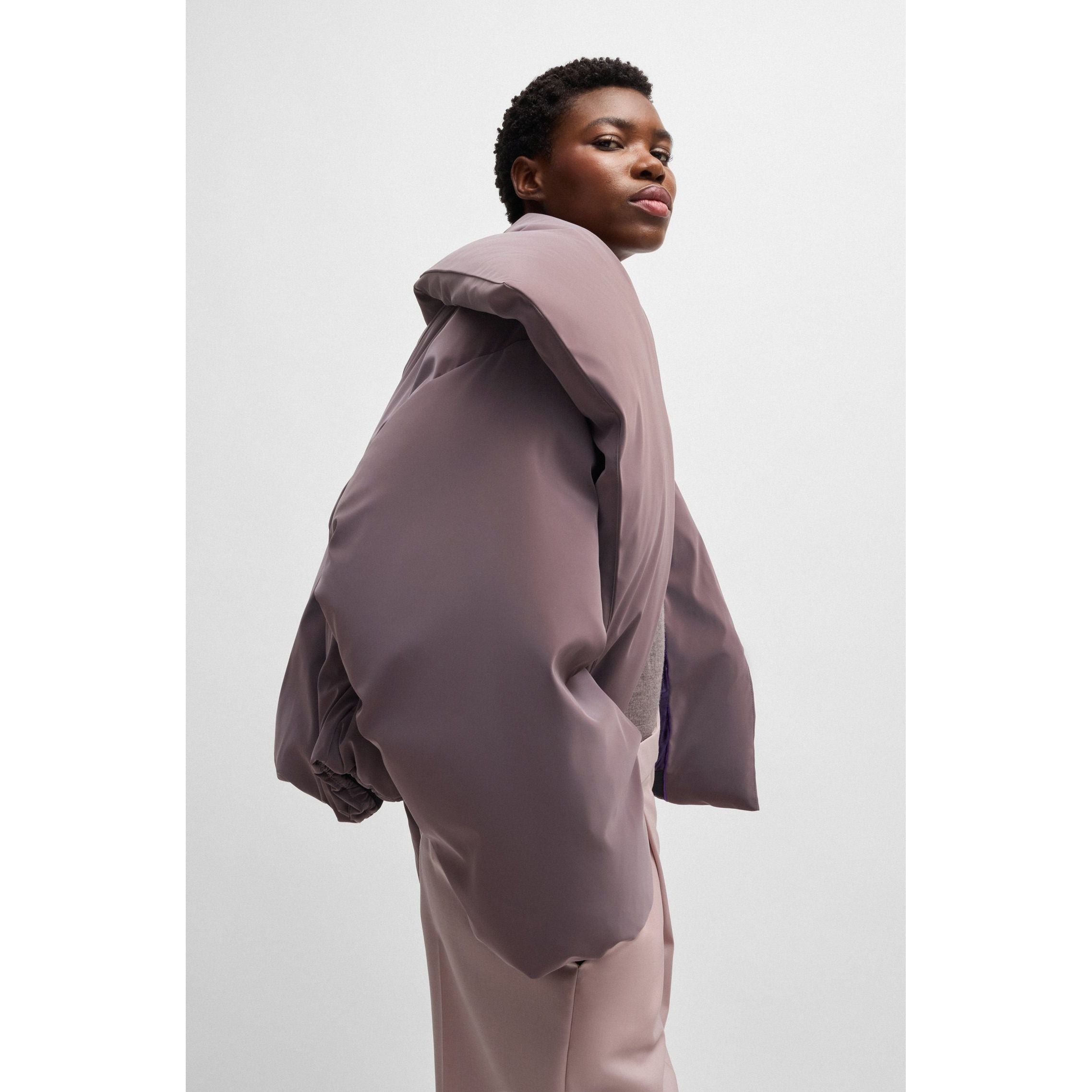 NAOMI x BOSS cropped down jacket in velvet-touch fabric
