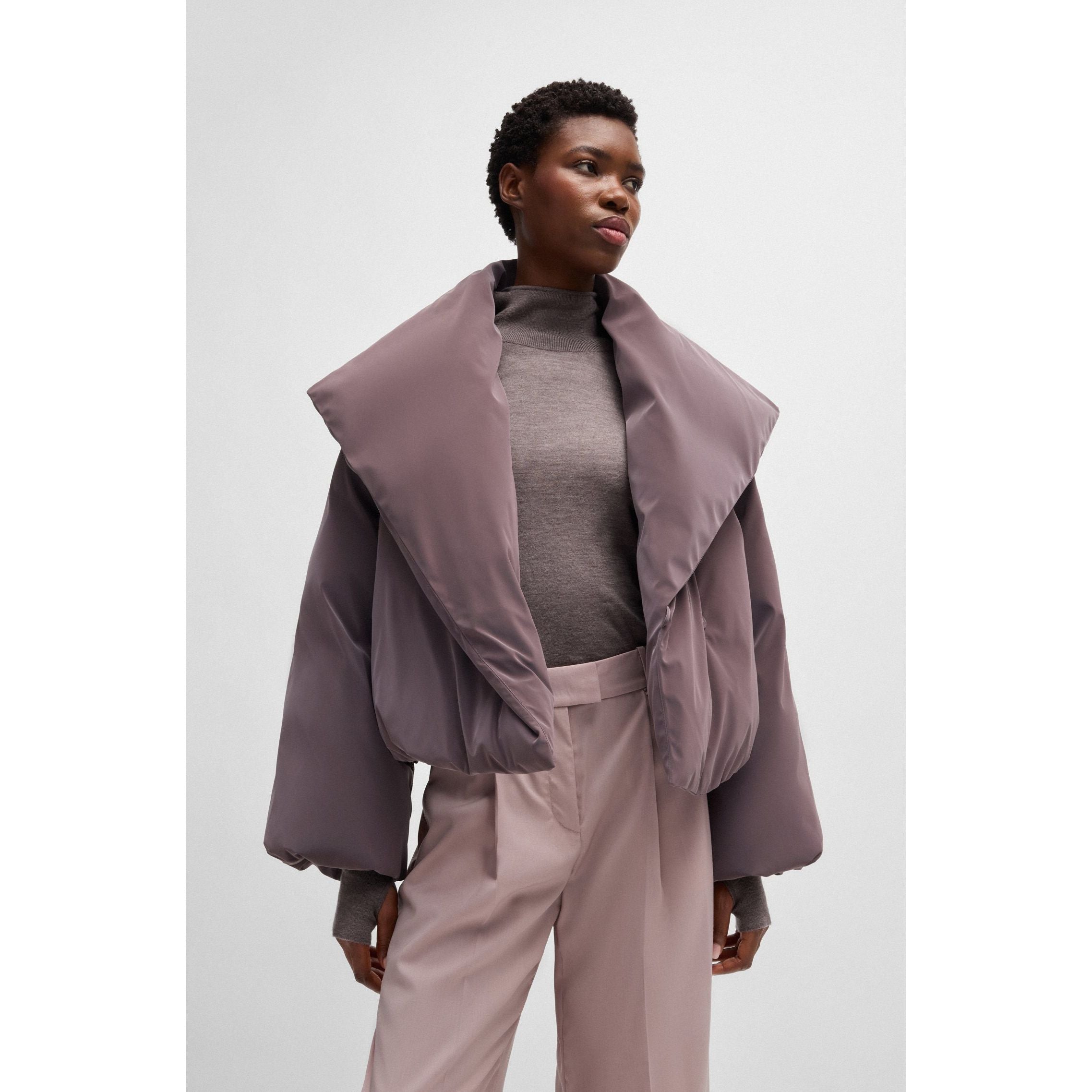 NAOMI x BOSS cropped down jacket in velvet-touch fabric