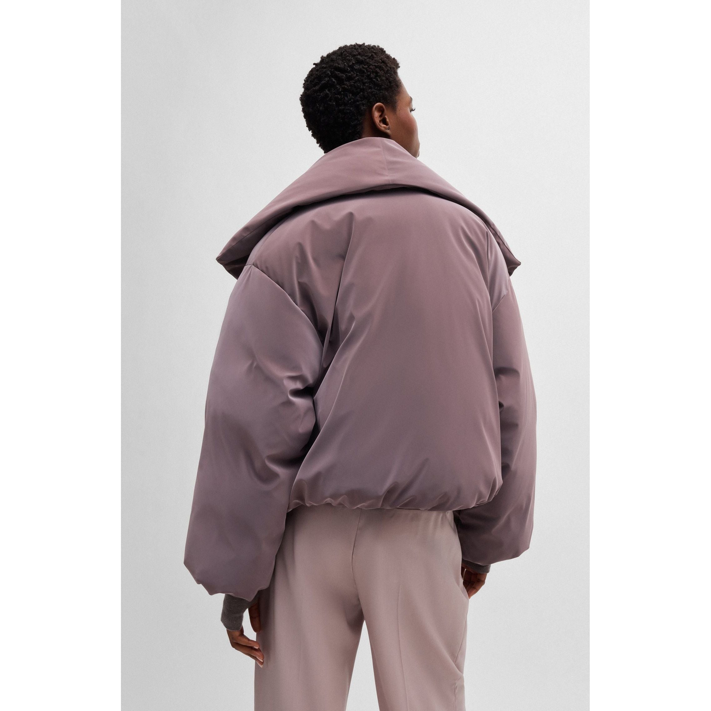 NAOMI x BOSS cropped down jacket in velvet-touch fabric